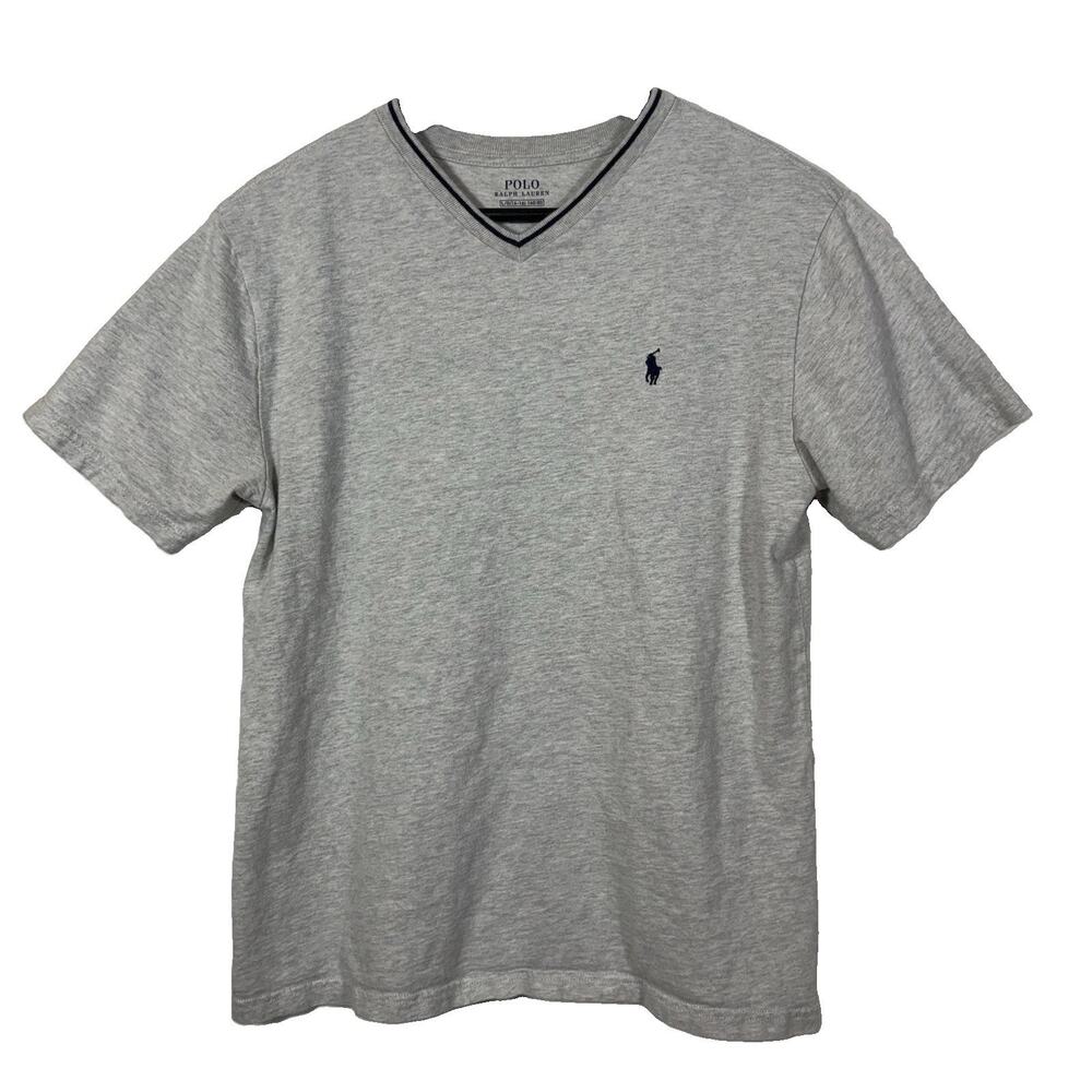 Polo Ralph Lauren Kids Gray V Neck Short Sleeve T Shirt Size Large Preppy